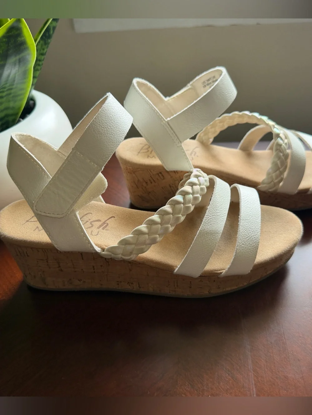 Girls Cream Braided Strap Cork Wedge Sandals